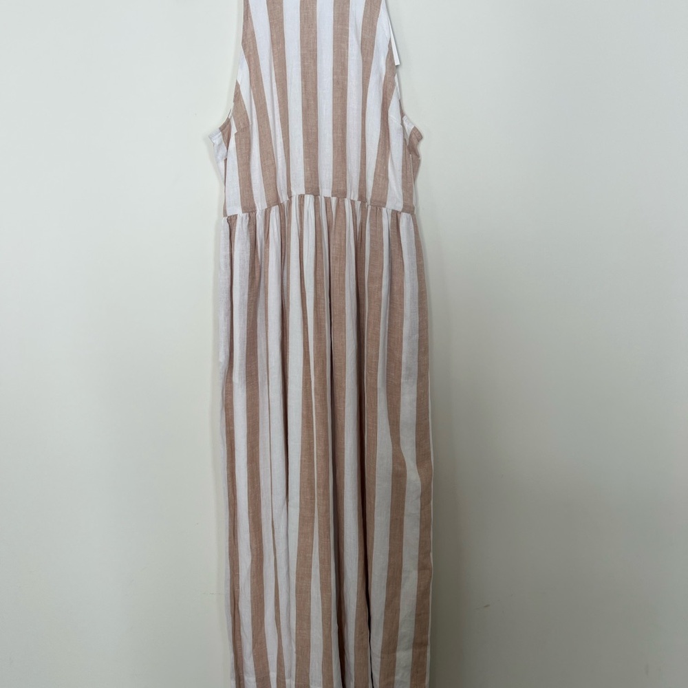 NWT Crown & Ivy Linen Blend Midi Dress Cream And Beige Stripe Sz 8 Bobo/beach